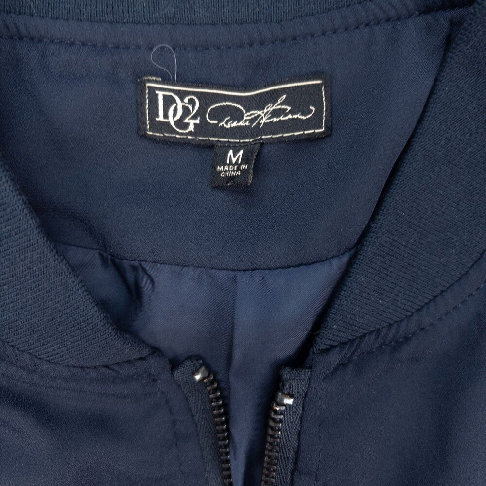 DG2 Diane Gilman Bomber Jacket Womens Size Medium Navy Floral Embroidered - Picture 4 of 7